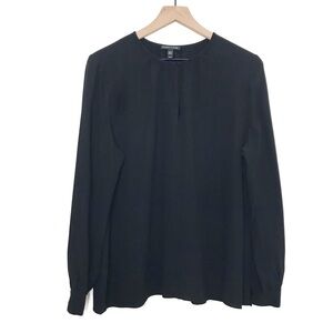 EILEEN FISHER Black Silk Long Sleeve Keyhole Front Blouse Top M